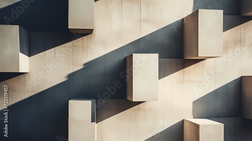 Architectural shadows playing on a textured wall, forming abstract geometric shapes