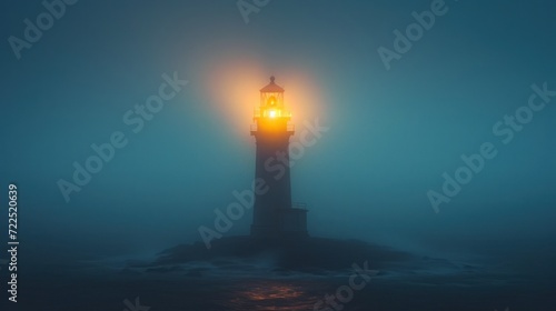  a lighthouse in the middle of a body of water with a light on top of it in the middle of the night.