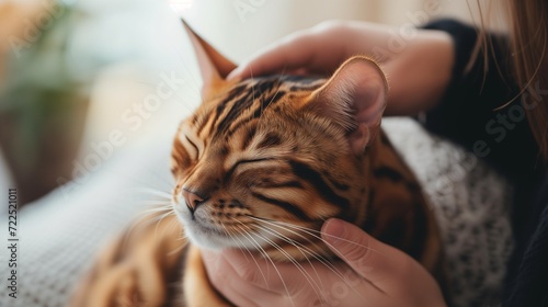 Bengal Cat being petted by her owner