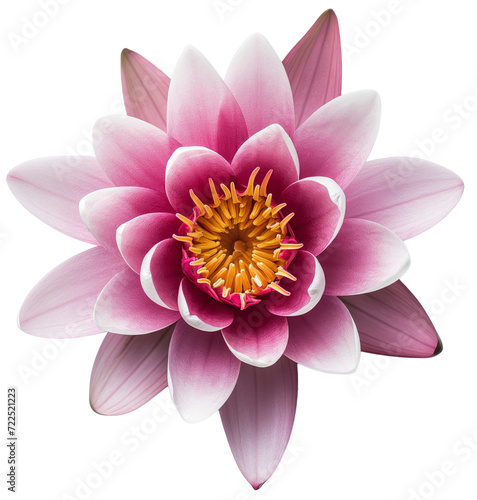 Top down view of a pink lotus blossom isolated on a white background