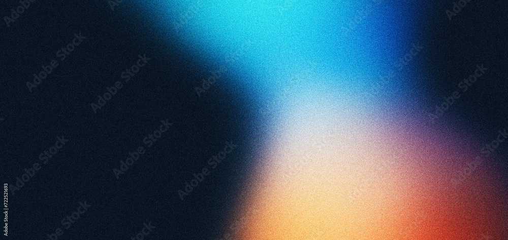 Grainy gradient background blue pink yellow abstract glowing color wave black dark backdrop noise texture banner poster header design - obrazy, fototapety, plakaty 