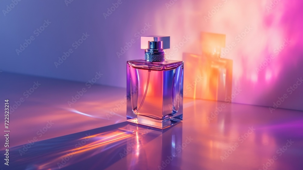 a bottle of perfume sitting on top of a table next to another bottle of perfume on top of a table. a bottle of perfume sitting on top of a table next to another bottle of perfume on top of a table.