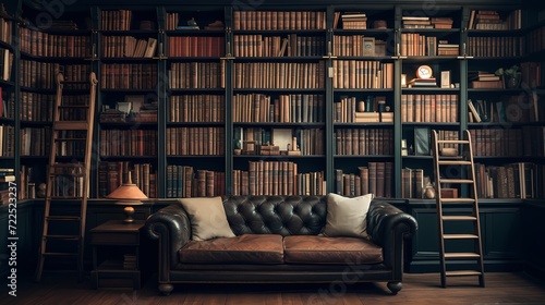 Artfully arranged bookshelves in a study room, highlighting a curated collection of literary classics