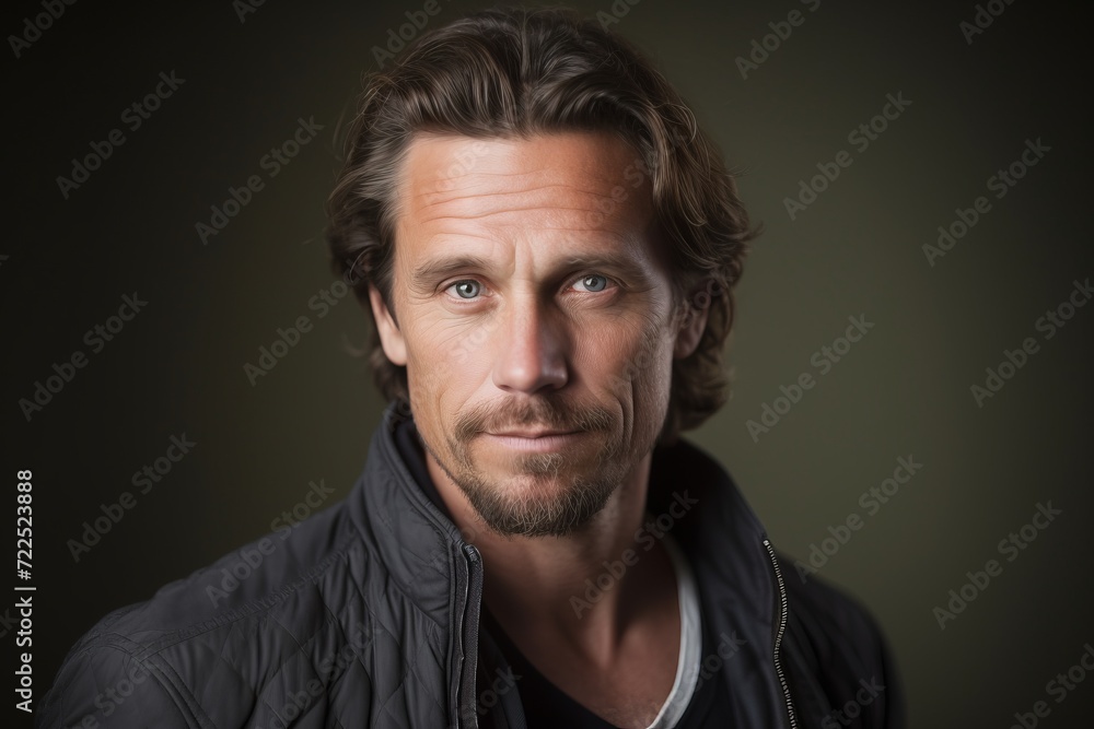 Portrait of a handsome man in a black jacket. Men's beauty, fashion.