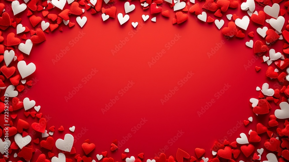 A vibrant display of love and passion on valentine's day, as a red background adorned with a multitude of carmine hearts and coquelicot flowers creates a stunning work of art A vibrant display of love and passion on valentine's day, as a red background adorned with a multitude of carmine hearts and coquelicot flowers creates a stunning work of art
