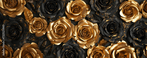 CloseUp of black and gold rose banner background 