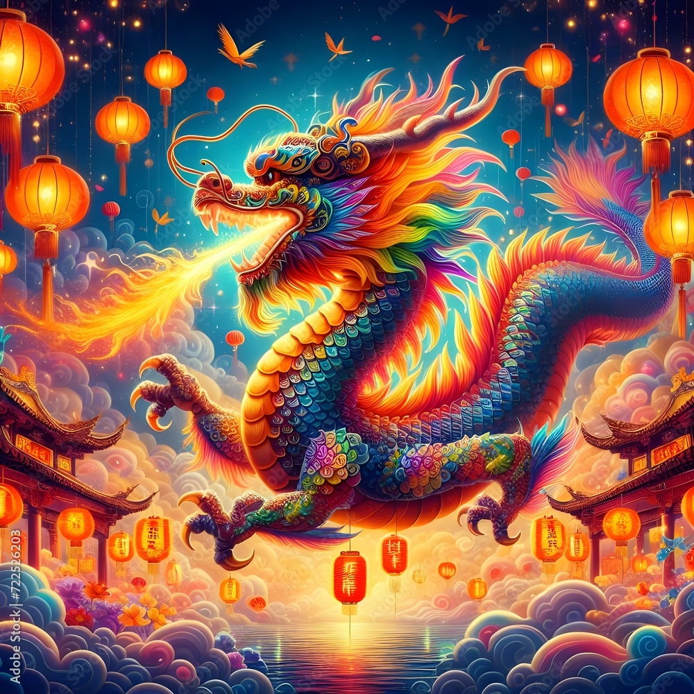 Vibrant Chinese Dragon Dance Performance Celebrating Lunar New Year at Night Vibrant Chinese Dragon Dance Performance Celebrating Lunar New Year at Night