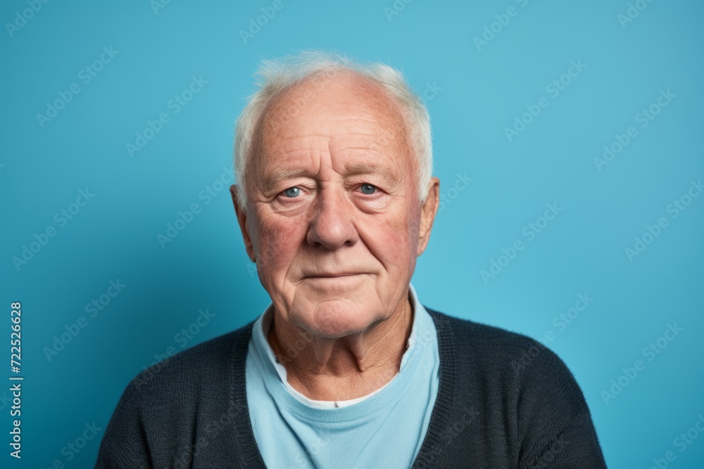 Portrait of a senior man with grey hair on a blue background Portrait of a senior man with grey hair on a blue background
