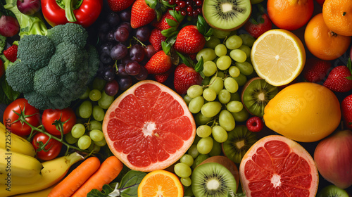 Background Of Fruits, Vegetables, And Berries. Fresh