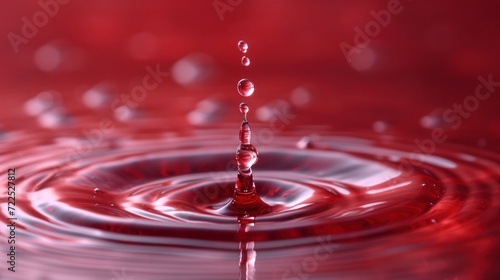  a close up of a water drop with a red background and a drop of water on the bottom of the drop.