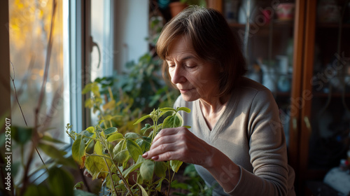 Woman Tending to Indoor Plants