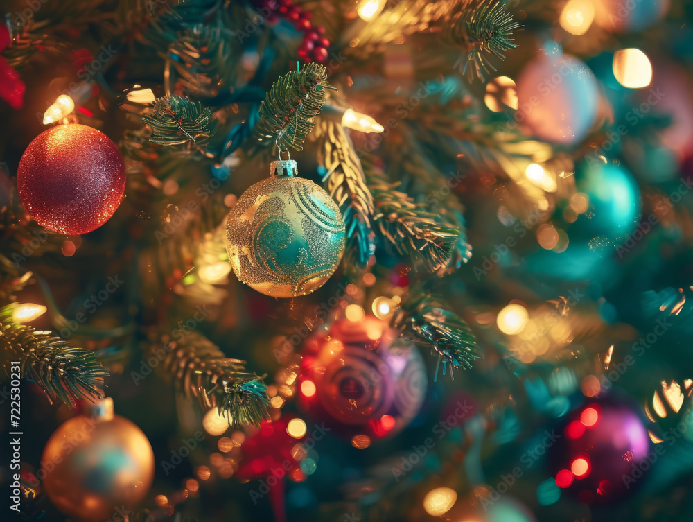Holiday Decor: Close-Up of Beautifully Decorated Christmas Tree