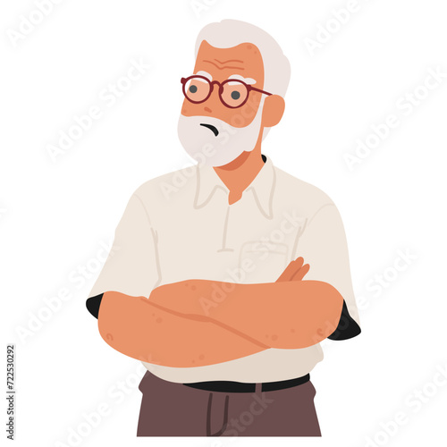 An Elderly Man With A Stern Expression, Arms Crossed In Displeasure, Old Male Character Conveying Frustration Or Offense