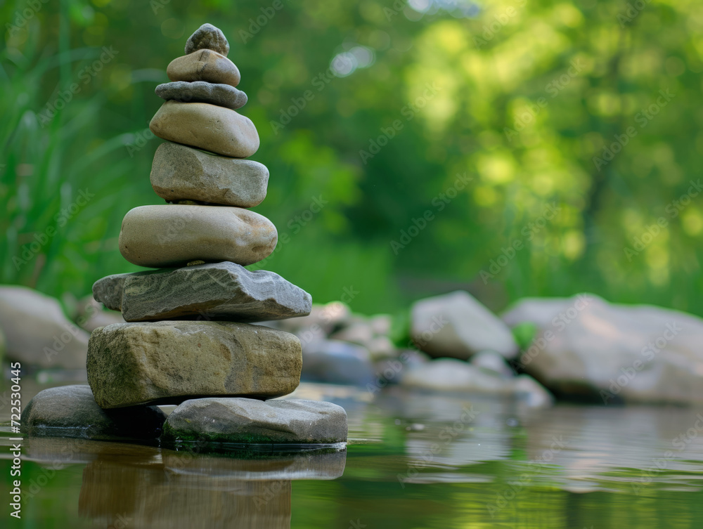 Stacked Stones in a Serene Environment Stacked Stones in a Serene Environment