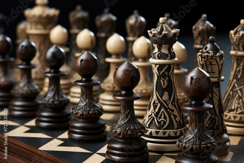 Wooden chess pieces on a chessboard. Close-up. Macro photo of chess pieces on a chess board. strategy and competition concept.