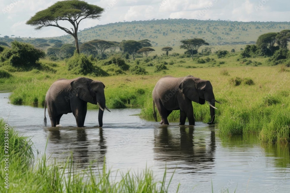 Fototapeta premium Serene wildlife sanctuary with endangered species and conservation efforts