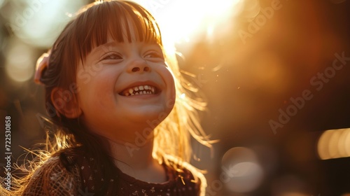 Slika na platnu Happy child with down syndrome enjoying life, innocent, toddler, cheerful, fun,