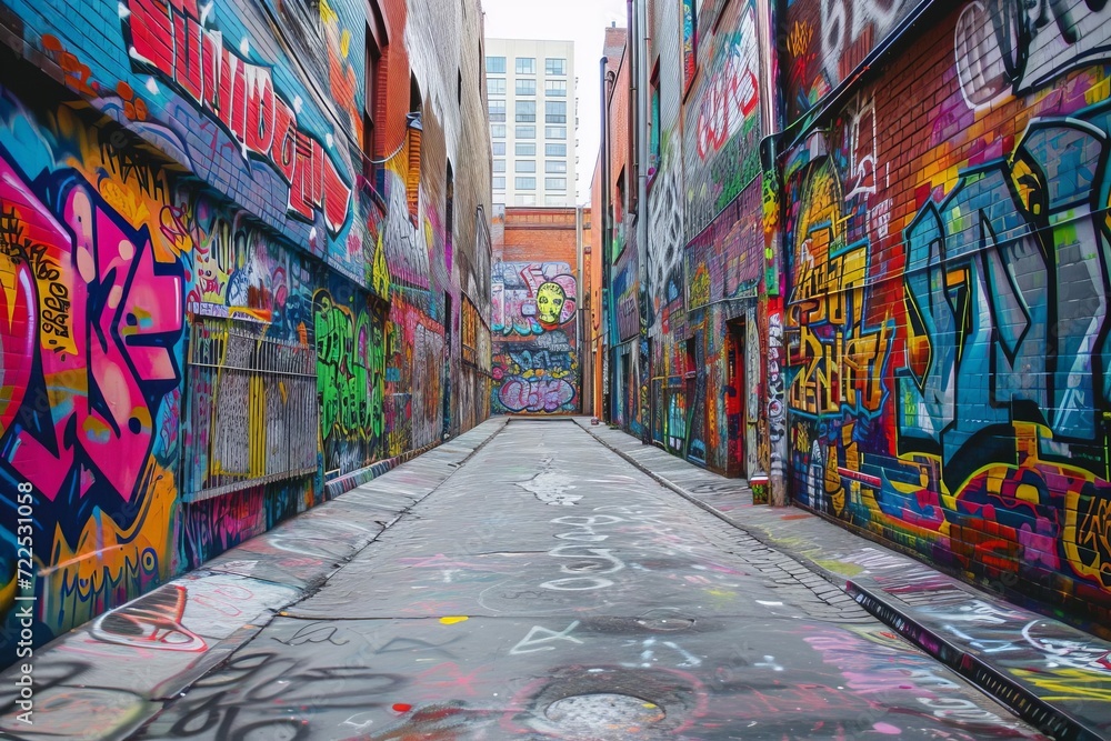 Fototapeta premium Artistic graffiti alley with colorful murals and urban flair