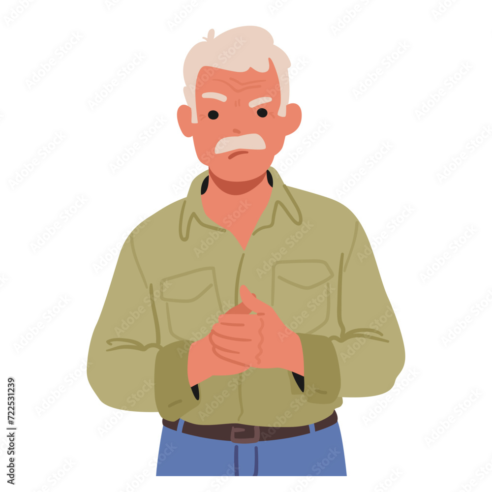 Indignant Elderly Gentleman Scowls, His Furrowed Brows Revealing Displeasure. Vector Character Disgruntled Indignant Elderly Gentleman Scowls, His Furrowed Brows Revealing Displeasure. Vector Character Disgruntled