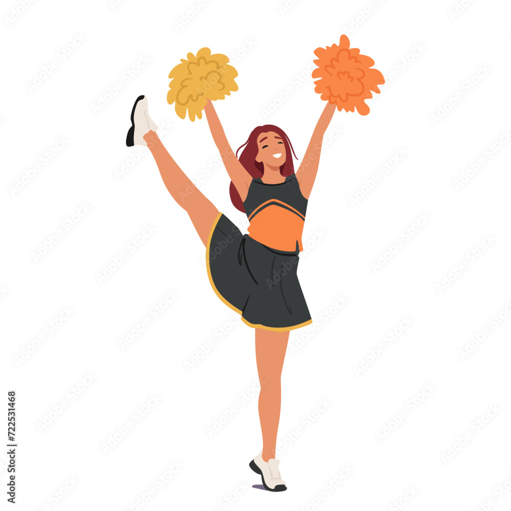 Vibrant Cheerleader With Infectious Energy, Adorned In Spirited Colors, Brandishing Pompoms. Radiant Smile Vibrant Cheerleader With Infectious Energy, Adorned In Spirited Colors, Brandishing Pompoms. Radiant Smile
