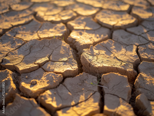 A close-up of a cracked, dry desert floor.