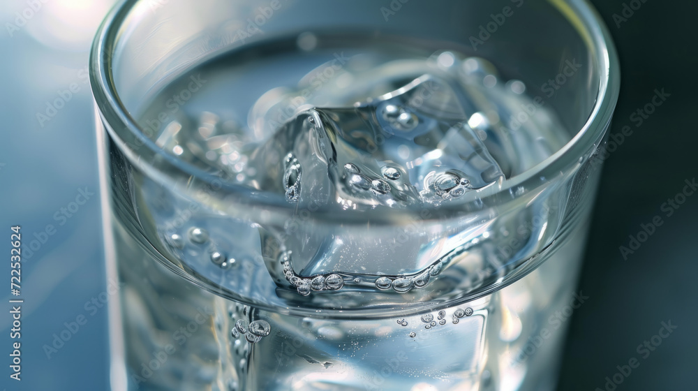 Macro view of a glass of clear water with a single ice cube. Macro view of a glass of clear water with a single ice cube.