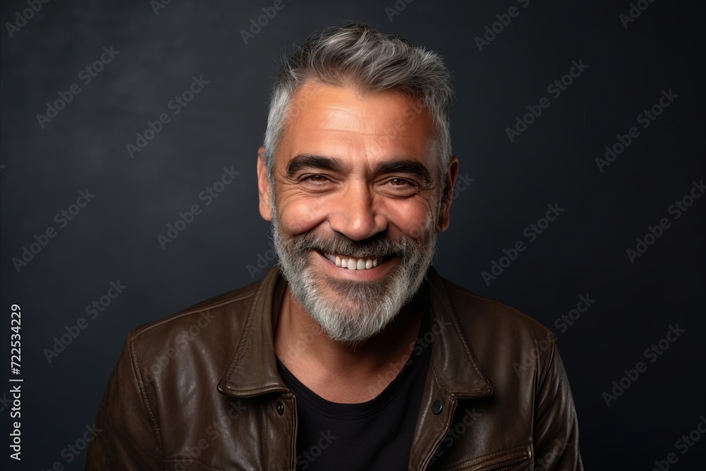 Portrait of a handsome mature man smiling at the camera on dark background