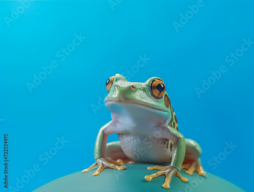Green frog on a blue background © calvinom