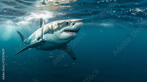Great white shark underwater view. White shark marine predator big. Generative Ai © We3 Animal