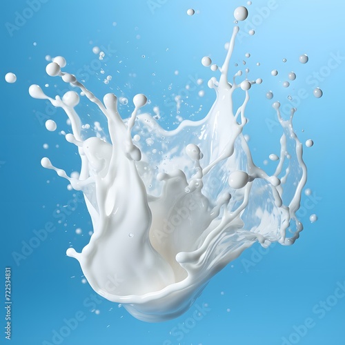 White milk splash isolated on blue background © Vladimir