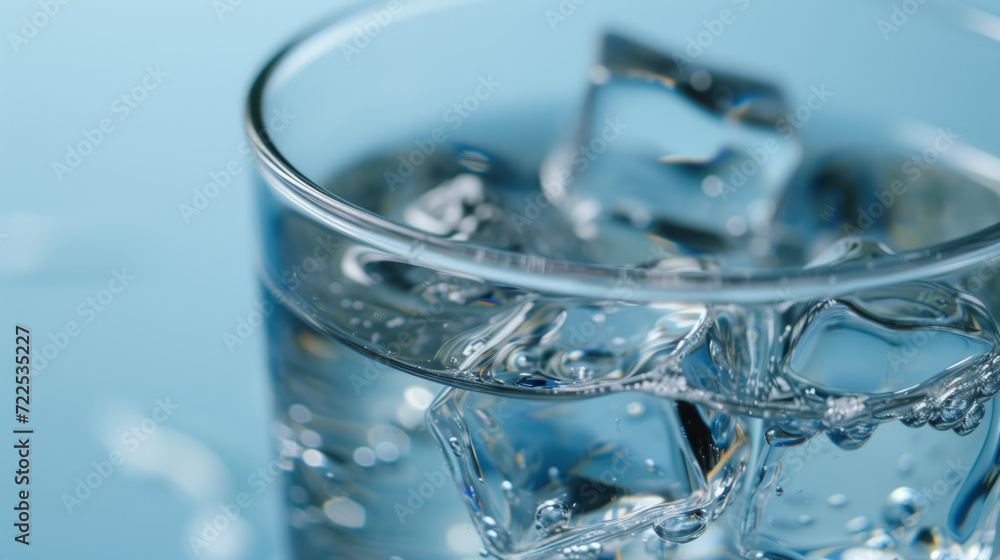 Macro view of a glass of clear water with a single ice cube. Macro view of a glass of clear water with a single ice cube.