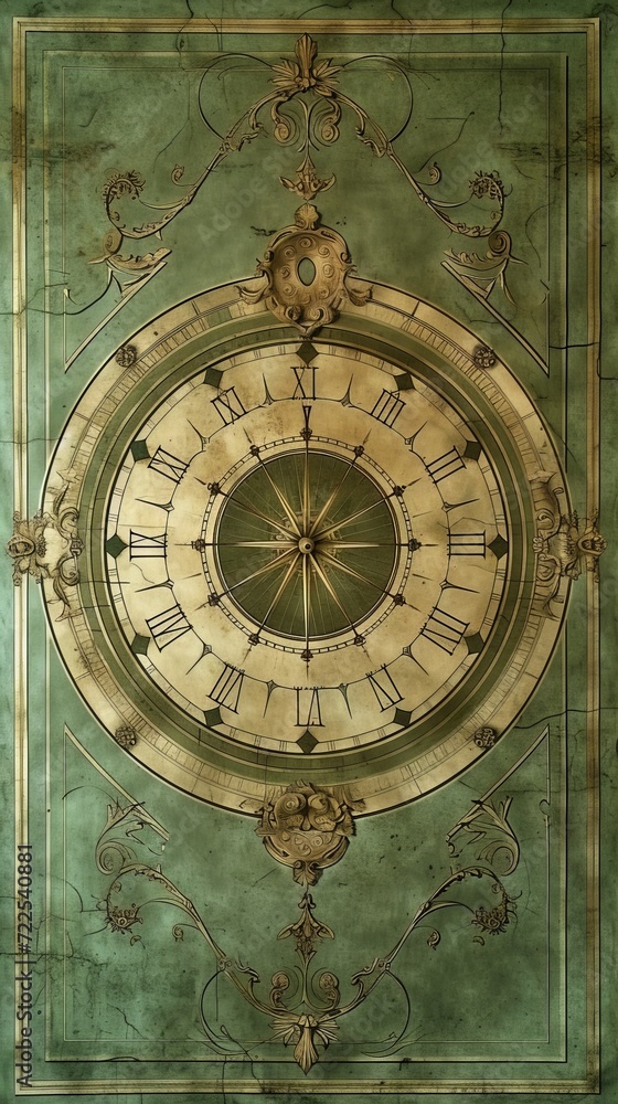 Obraz premium full page old sundial with many lines and ornaments, extremely detailed many layers, symmetrical design 