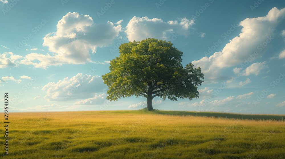 single big oak tree in field with perfect treetop single big oak tree in field with perfect treetop