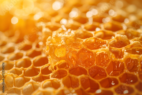 Honeycomb close up background. Natural honey in honeycomb