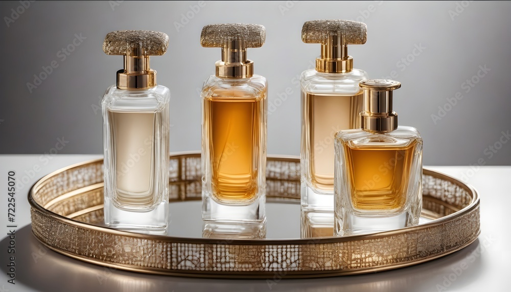 Perfume bottles on a vanity tray Perfume bottles on a vanity tray