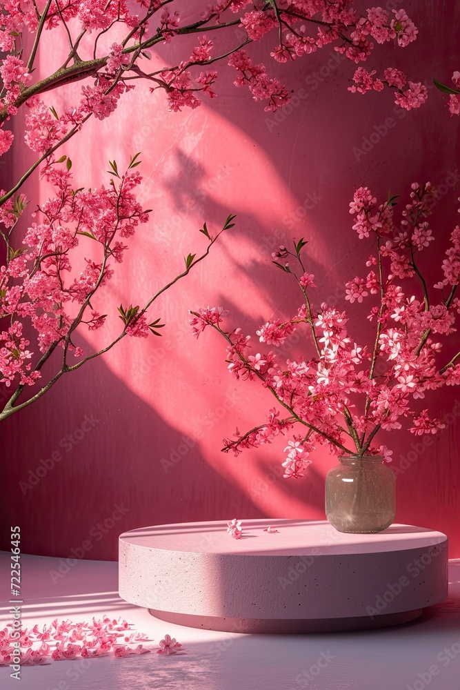 podium with Romantic background, mockup display stand for product presentation, hyper detailed, photorealistic, 16K, ultra realistic, no watermark - generative ai