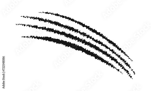 Scratch claw marks. Tiger, bear, wolf, panther, dragon, dinosaur, monster, werewolf talons trace isolated on white background. Scary torn scar. Wild animals scratches track. Vector graphic illustraton