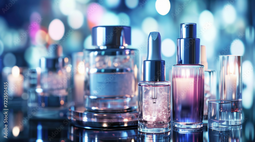 Group of perfume bottles sitting on top of table. Perfect for beauty and fragrance related projects Group of perfume bottles sitting on top of table. Perfect for beauty and fragrance related projects