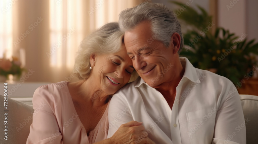 Picture of man and woman sitting together on couch. Suitable for depicting couple spending time together or for illustrating cozy home environment Picture of man and woman sitting together on couch. Suitable for depicting couple spending time together or for illustrating cozy home environment