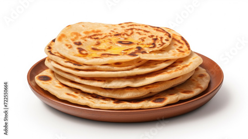 Plate of flatbreads on white surface. Perfect for food blogs and restaurant menus