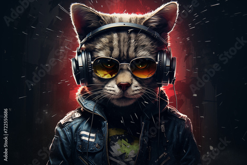 Cool Cat with Headphones and Sunglasses photo
