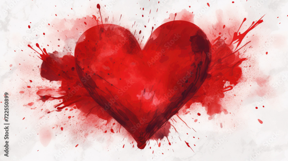 Red heart with blood splatters. Suitable for horror or Halloween themes - obrazy, fototapety, plakaty 