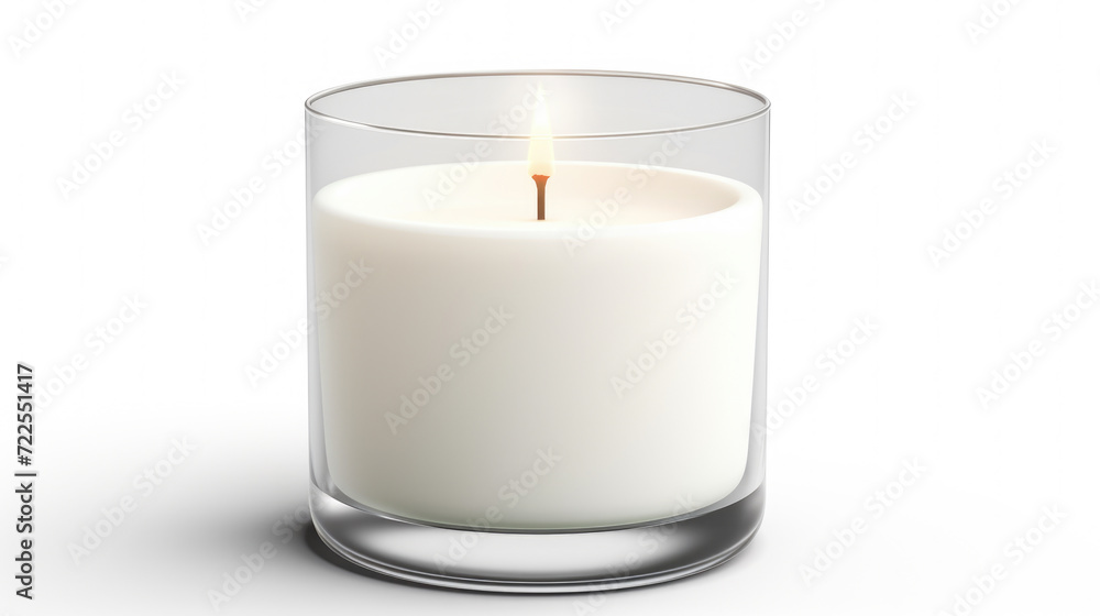 Lit candle is placed inside glass on white surface. This image can be used for various purposes Lit candle is placed inside glass on white surface. This image can be used for various purposes