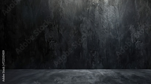 Black, dark and gray abstract cement wall and studio room , interior texture for display products. wall background.