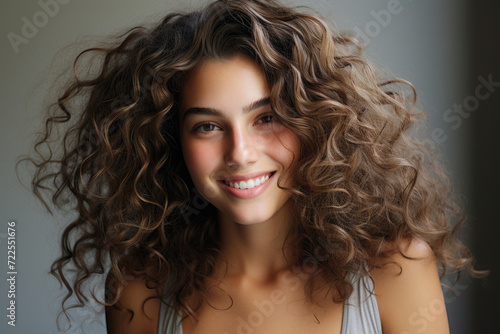 Stunning young woman with luscious, curly hair. This versatile image can be used for various purposes