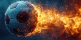 Football with fire aura. champion tournament banner. Generative AI