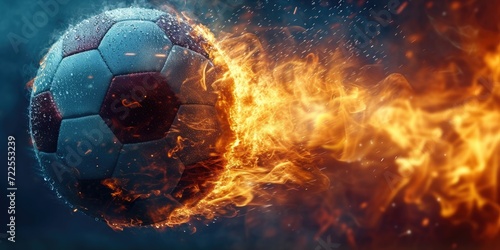Football with fire aura. champion tournament banner. Generative AI photo