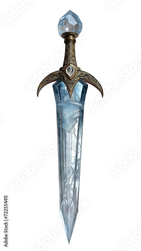 Fantasy enchanted crystal dagger isolated on transparent background. PNG file. Game art style.