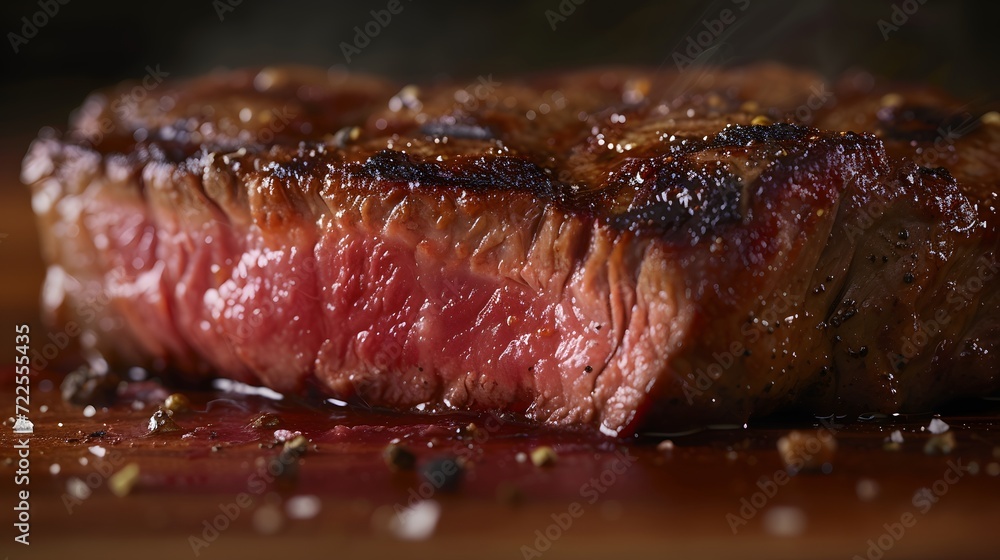 perfectly seared ribeye steak, showcasing a caramelized crust and juicy pink center