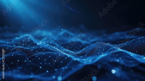 Abstract wave shape on a low-polygonal triangular background for design on the topic of cyberspace, big data, metaverse, network security, data transfer photo